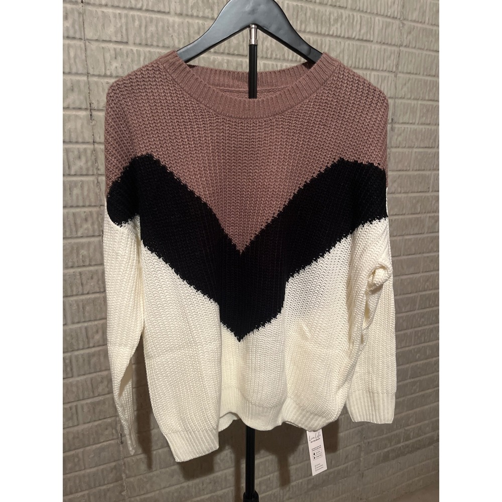 Cupshe Chevron‎ Color Block Knit Sweater Pullover Long Sleeve Size S